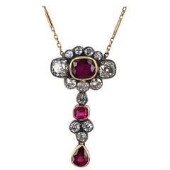 Antique Diamond Natural Ruby 18 Karat Two-Tone Pendant Necklace Antique Diamond Natural Ruby 18 Karat Two-Tone Pendant Necklace