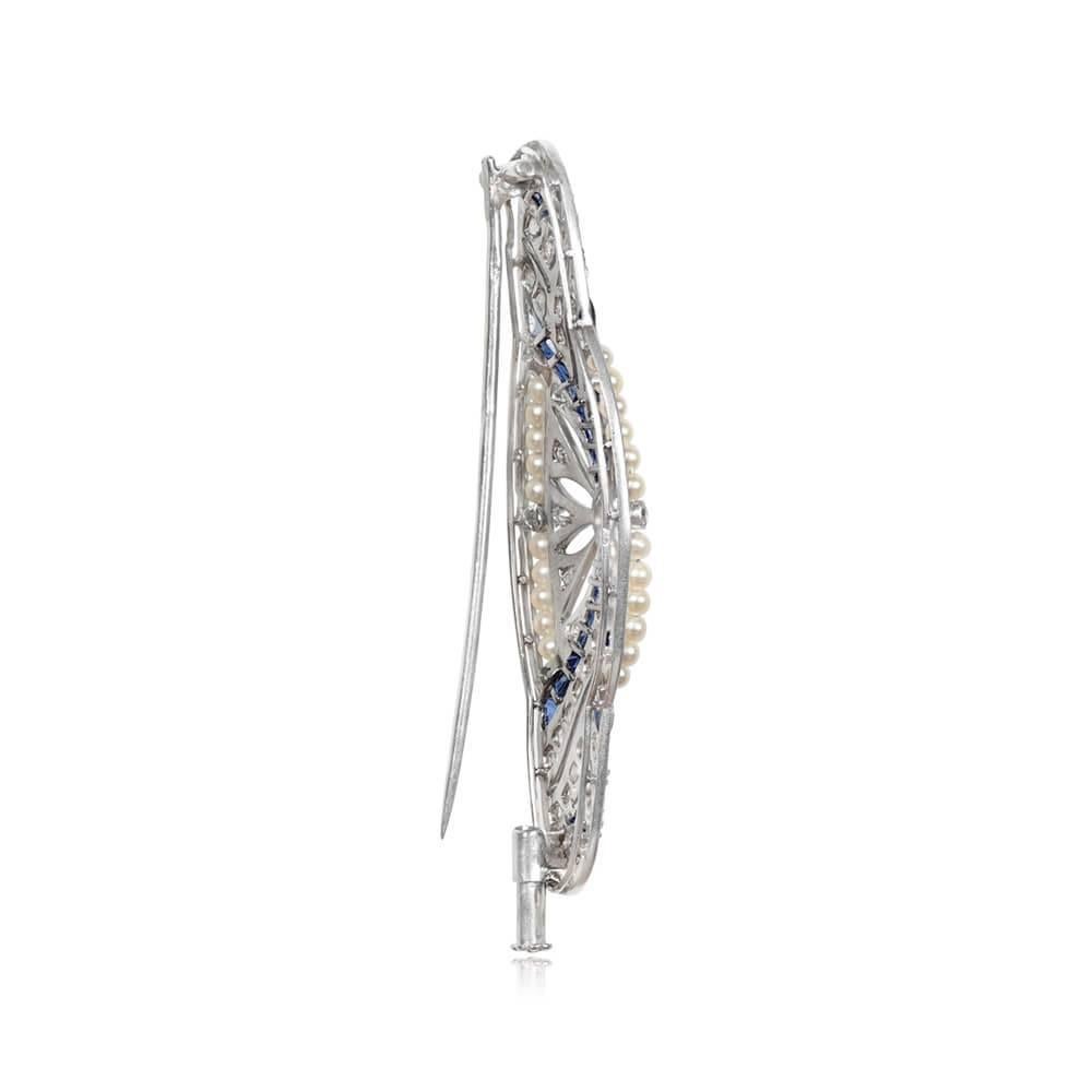 Antique Diamond, Natural Sapphire & Pearl Brooch, Platinum, Circa 1925 In Excellent Condition In New York, NY
