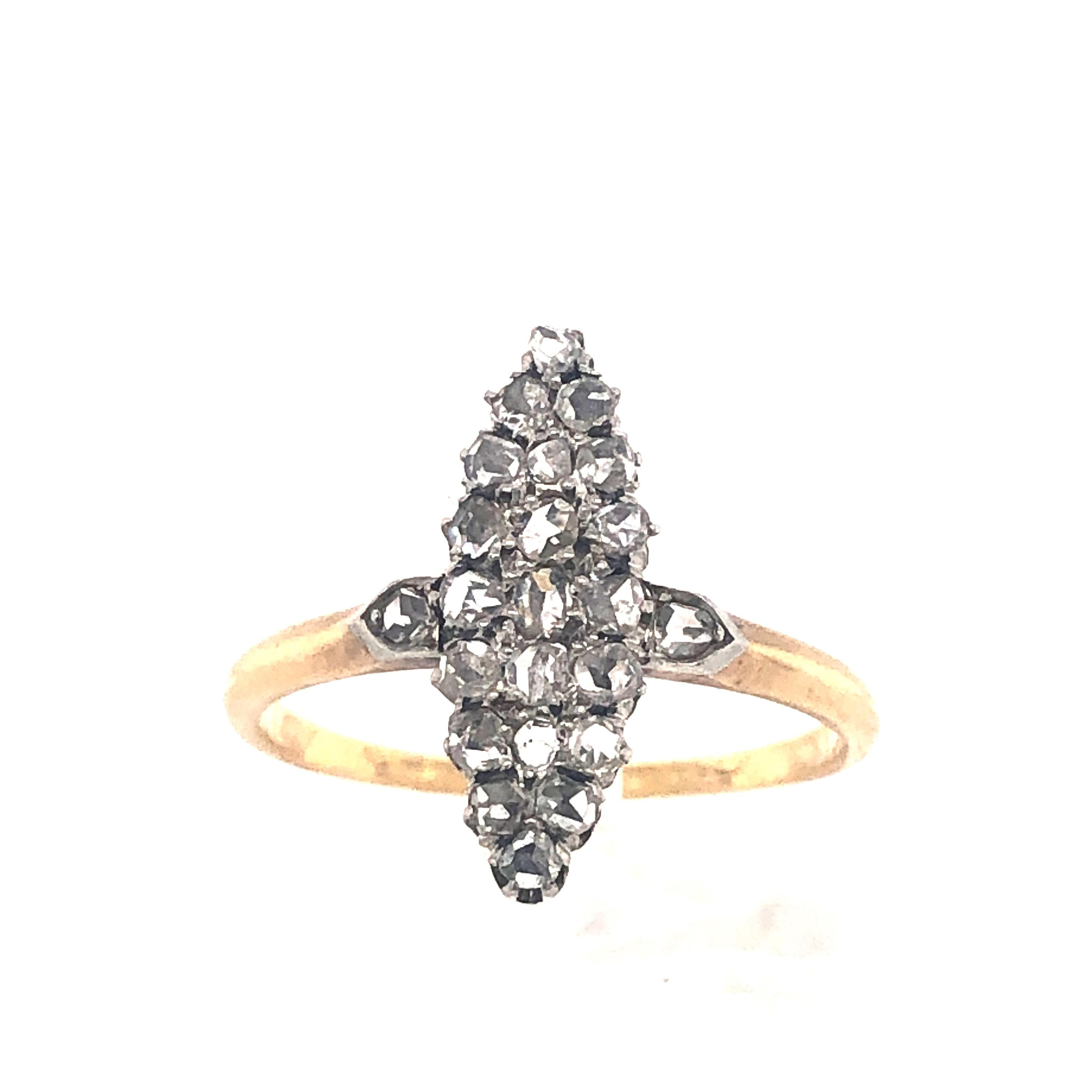 Victorian Antique Diamond Navette Ring, circa 1880 For Sale
