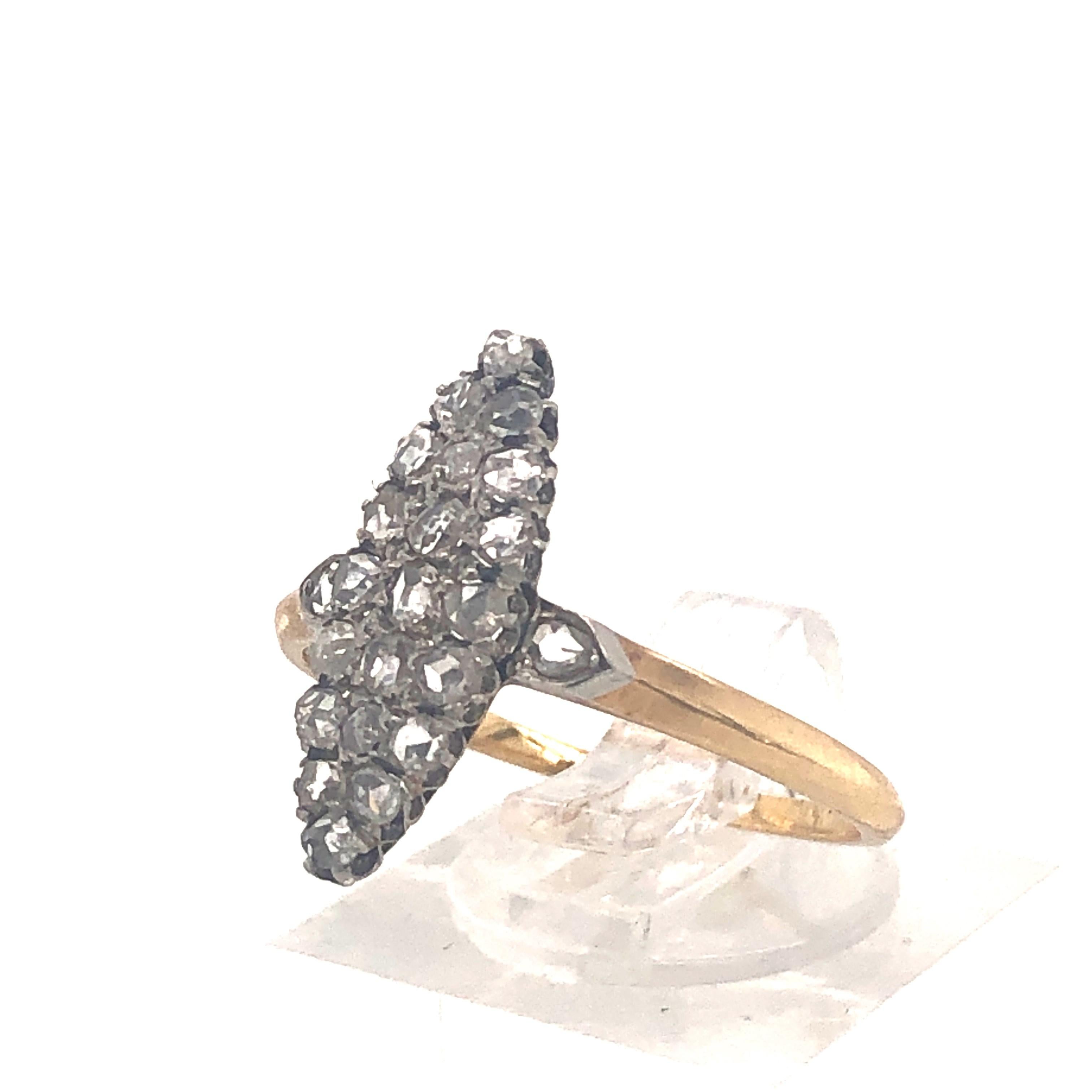 Antiker Diamantring „Navette“, um 1880 im Angebot 1
