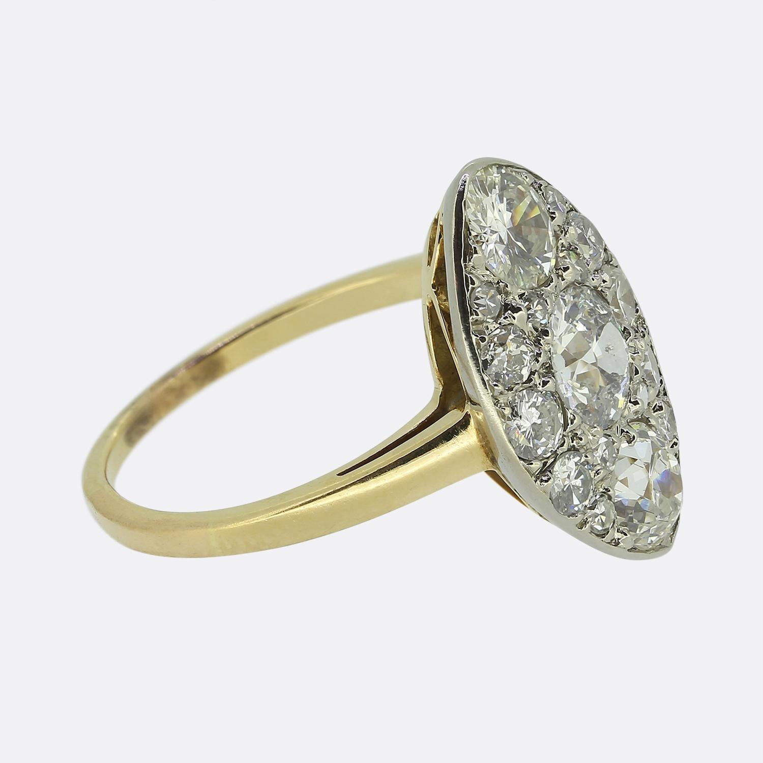 Edwardian Antique Diamond Navette Ring For Sale