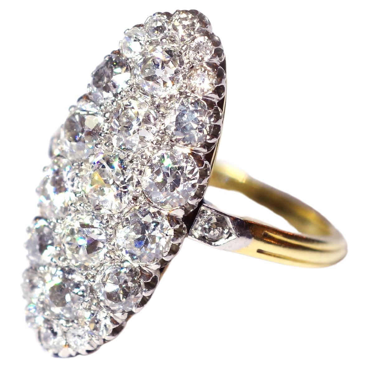 Antique Diamond Navette Ring in Gold 18k and Platinum, Marquise Ring