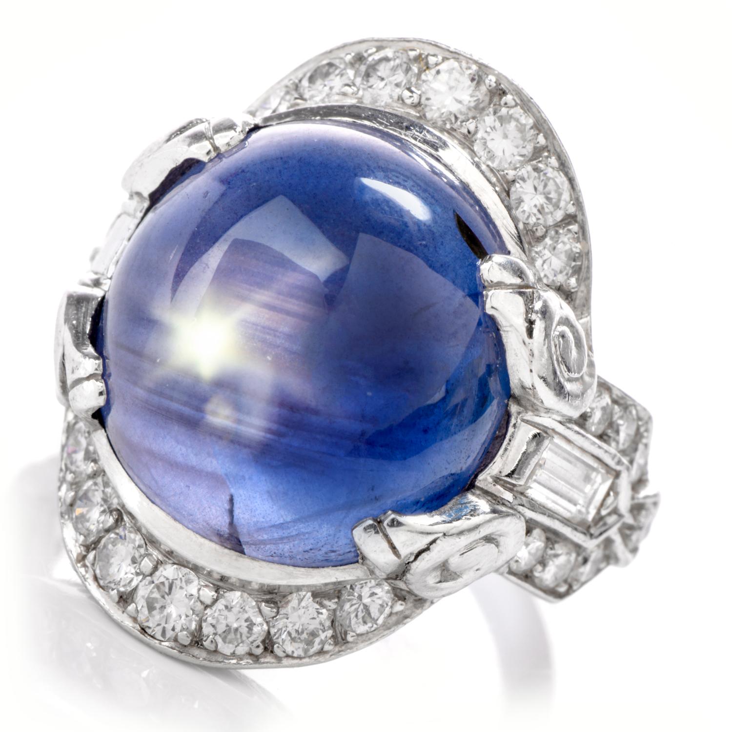 Antique Diamond No-Heat Burma Blue Star Sapphire Gothic Style Platinum ...