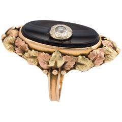 Antique Diamond Onyx Wreath Cocktail Ring  14 Karat Gold Two-Tone