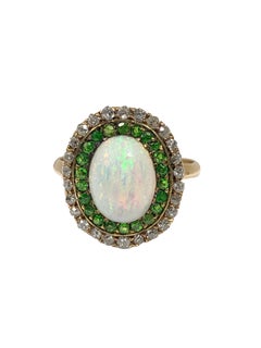 Antiker Diamant-Opal und russischer Demantoid-Granat-Ring