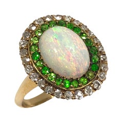 Antique Diamond Opal and Russian Demantoid Garnet Ring