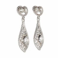 Antique Diamond Open Work Platinum Dangle Earrings