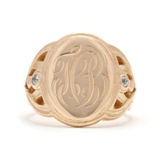 Vintage Diamond Oval Signet Ring, 14k Yellow Gold, Ring Size 6.75
