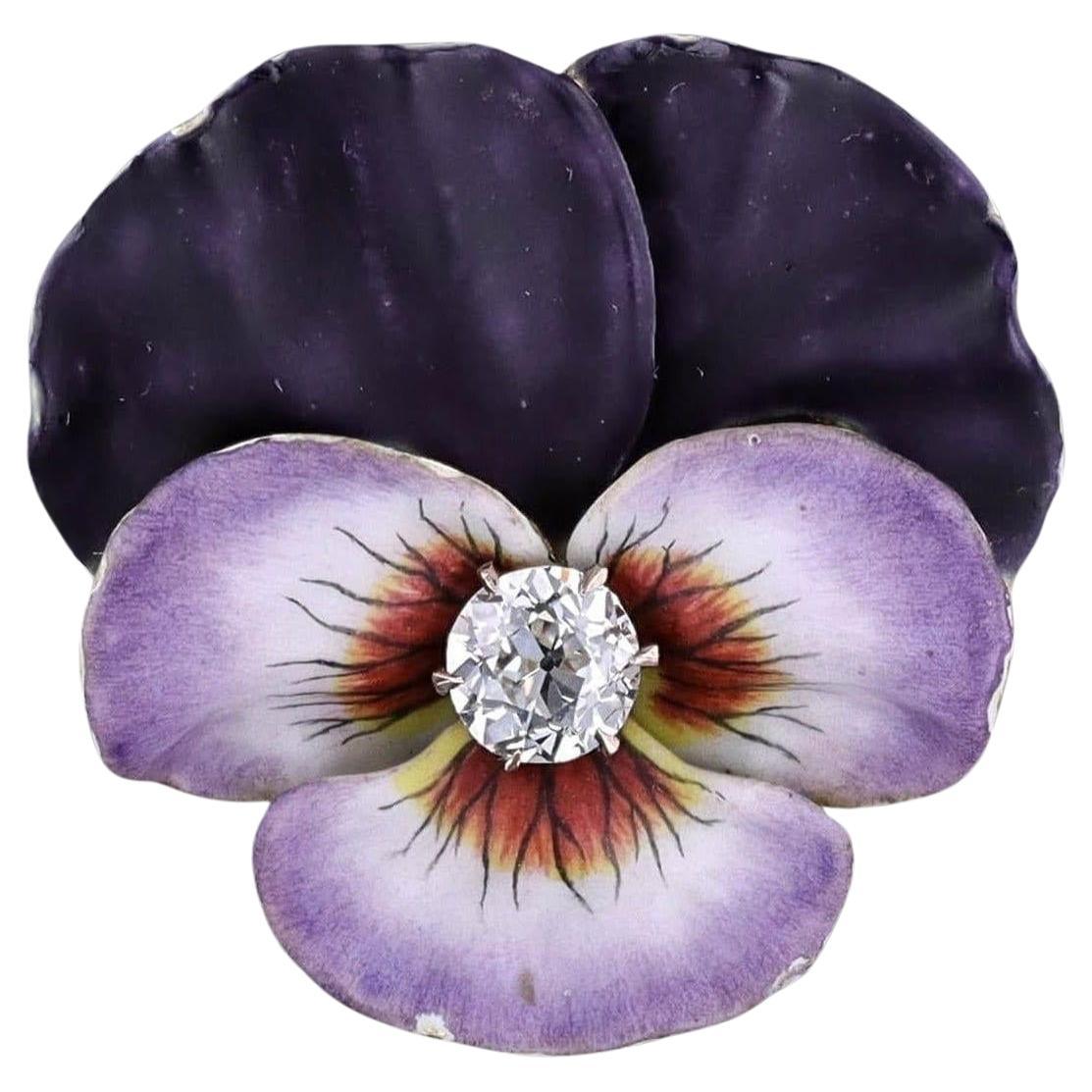 Antique Diamond Pansy Brooch of 14k Gold