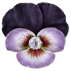 Antique Diamond Pansy Brooch of 14k Gold