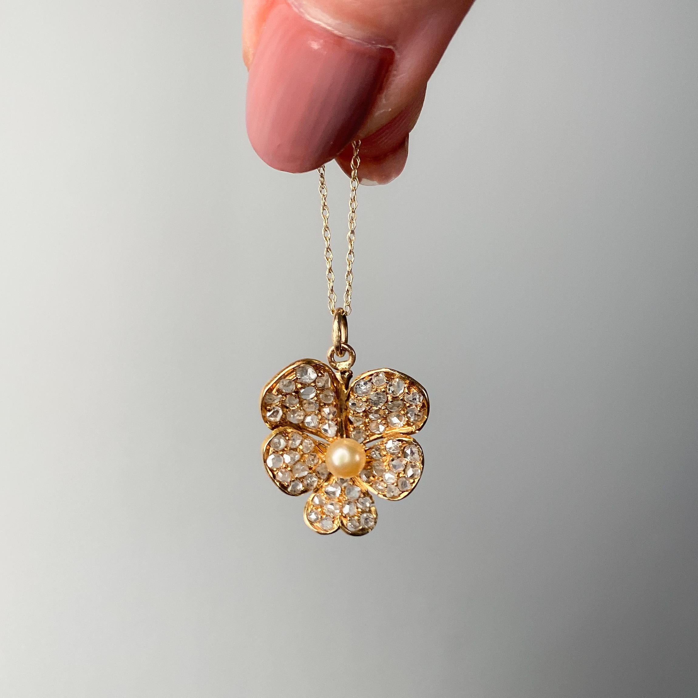 Pendentif Panse en or 18k avec diamants anciens Bon état - En vente à Lewisburg, PA