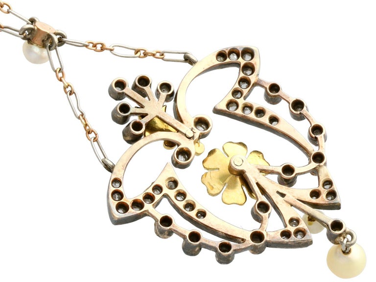 Antique Diamond Pearl and Enamel Yellow Gold and Silver Pendant For ...