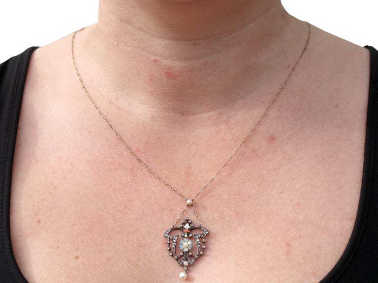 Antique Diamond Pearl and Enamel Yellow Gold and Silver Pendant For ...