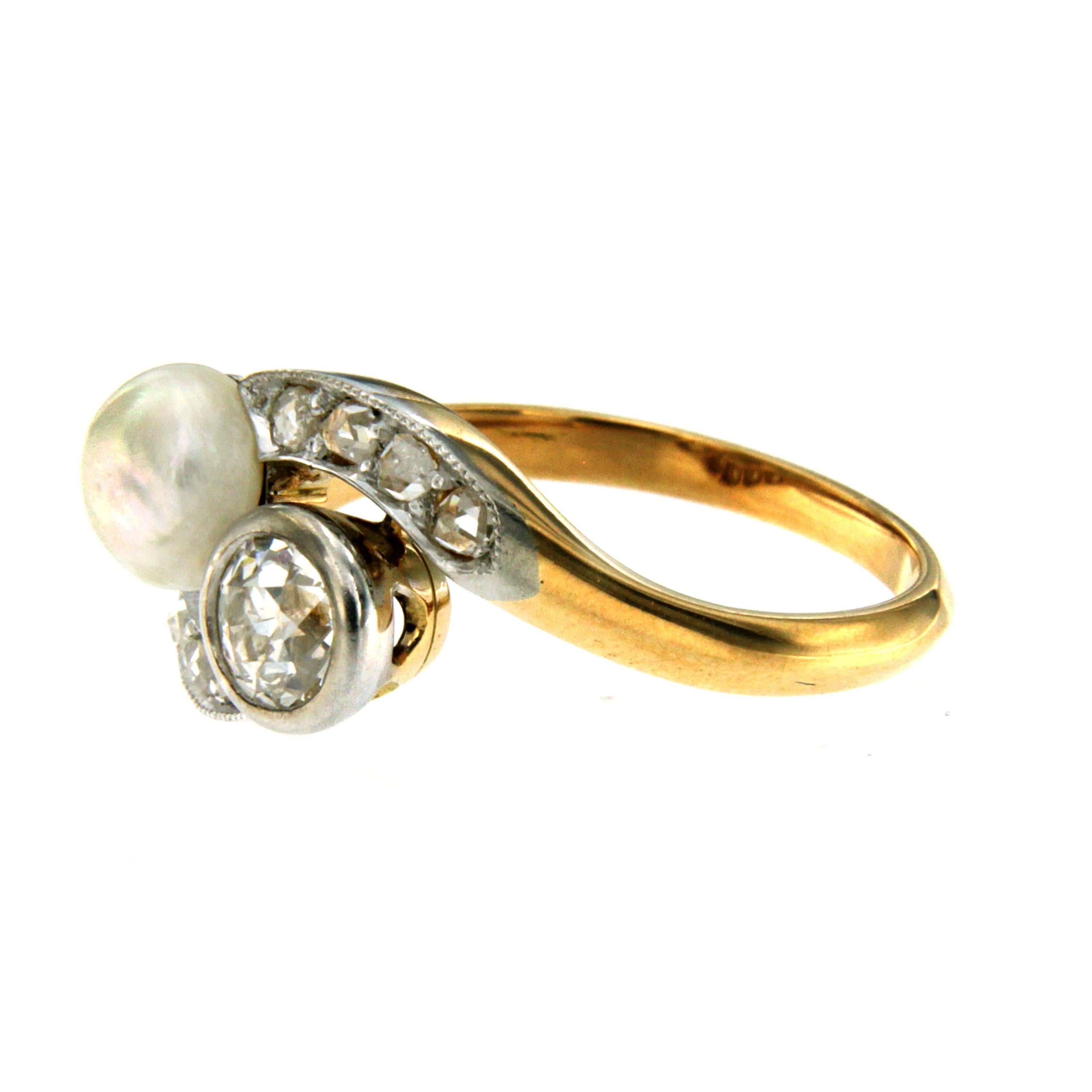 Women's Antique Diamond Pearl Gold Vous et Moi Ring
