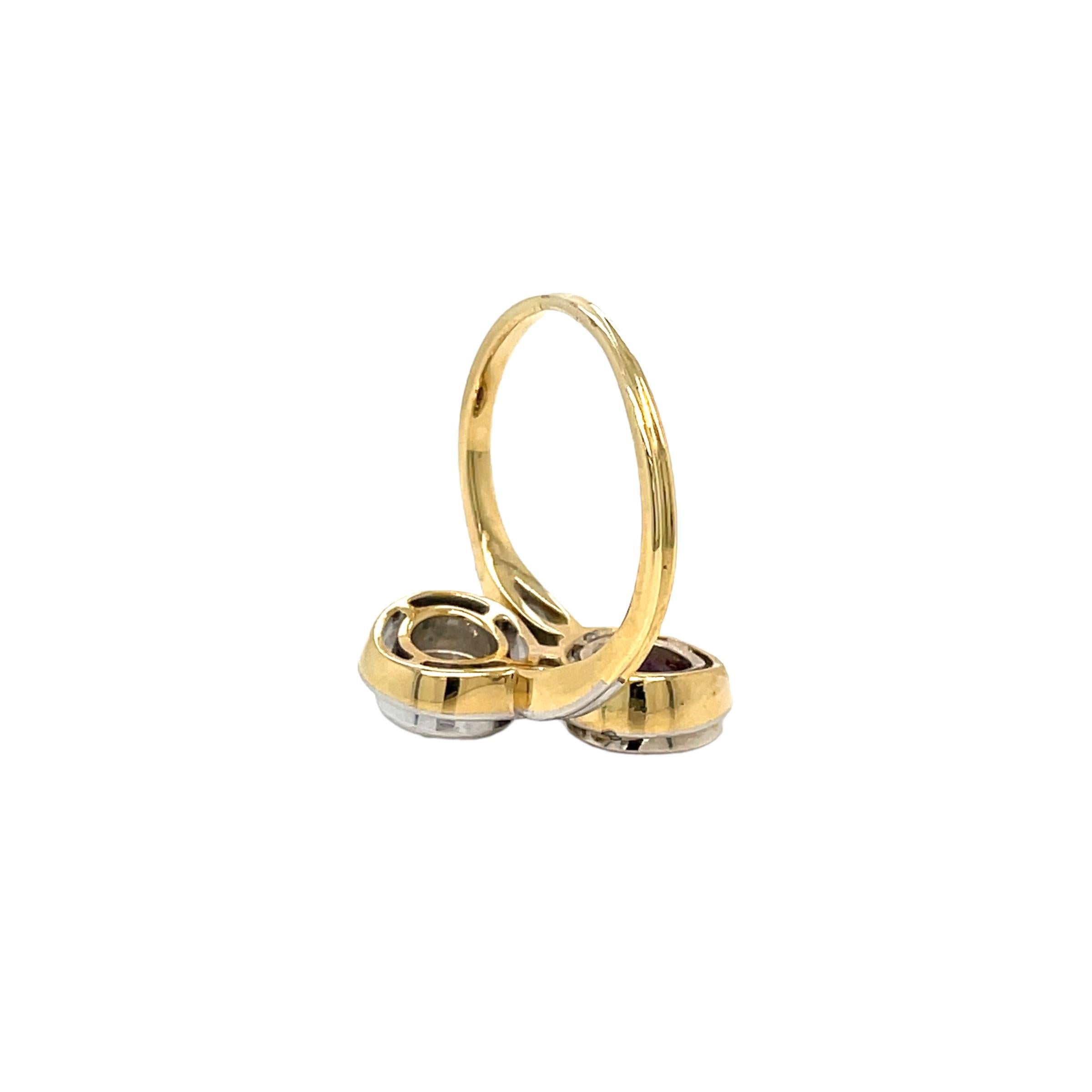 Old Mine Cut Antique Diamond Ruby Platinum Gold Vous et Moi Ring For Sale