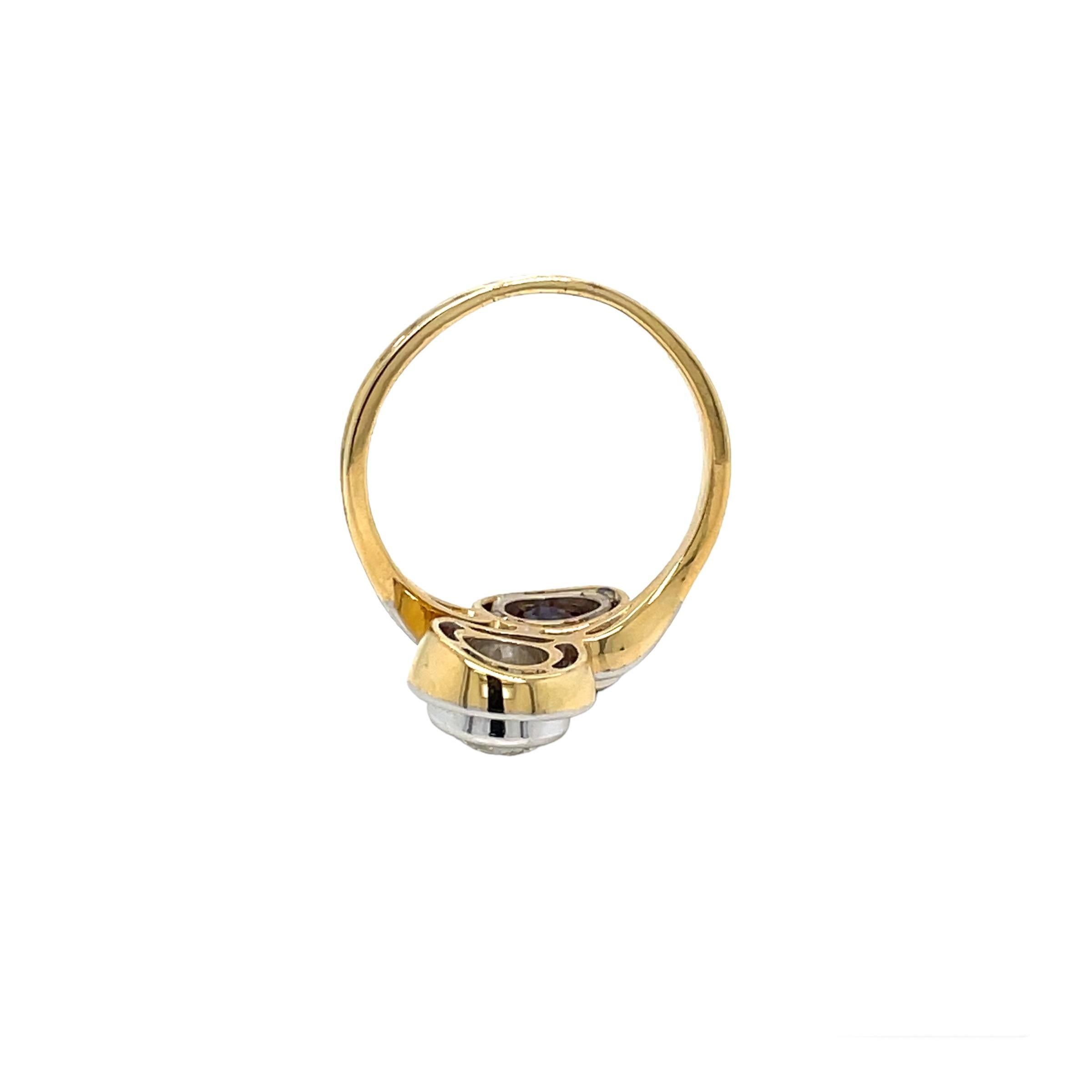Antique Diamond Ruby Platinum Gold Vous et Moi Ring For Sale 1