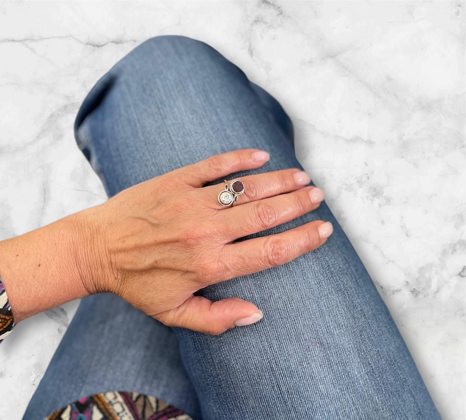 Antique Diamond Ruby Platinum Gold Vous et Moi Ring For Sale 2