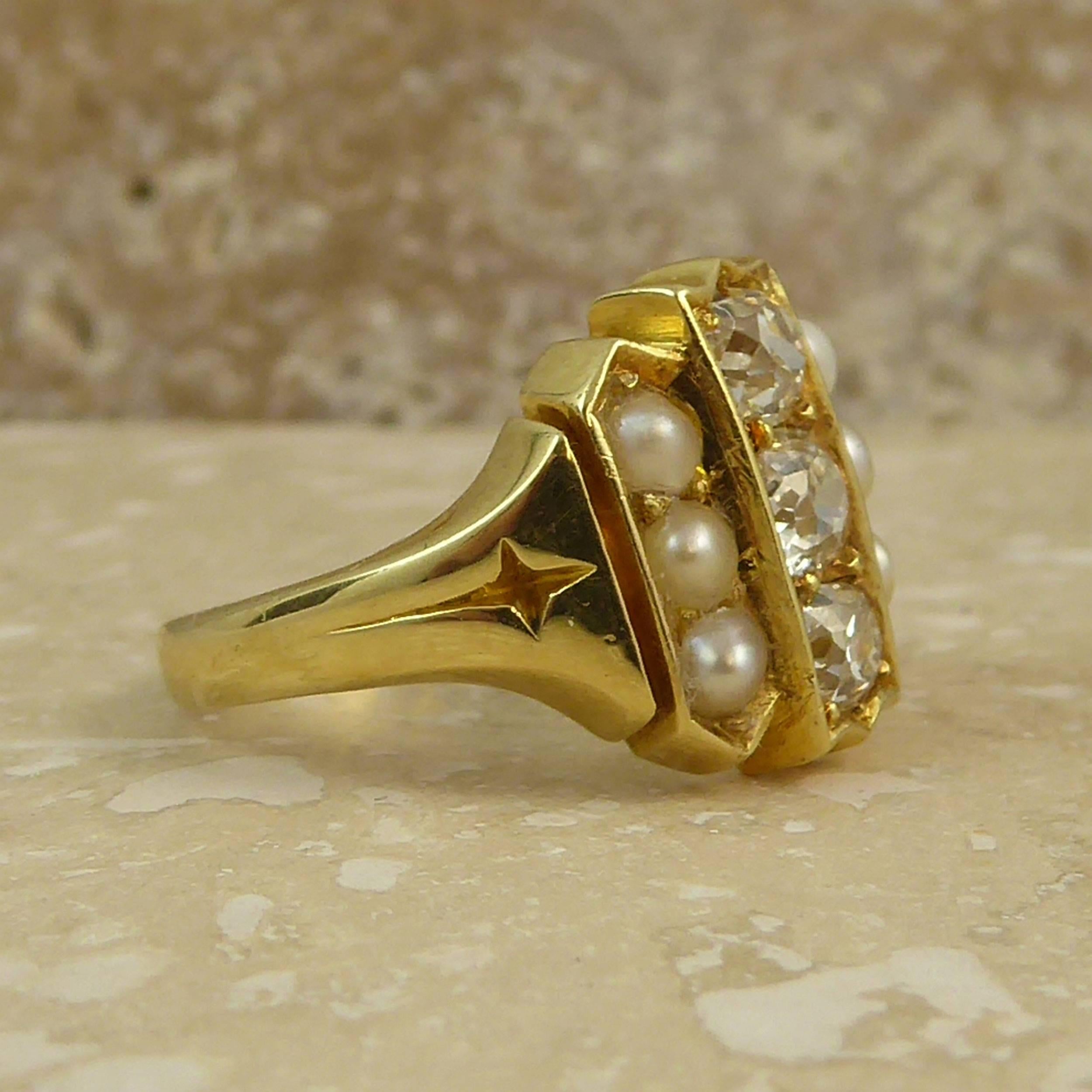 Edwardian Antique Diamond Pearl Ring, 0.72 Carat, circa 1900-1910