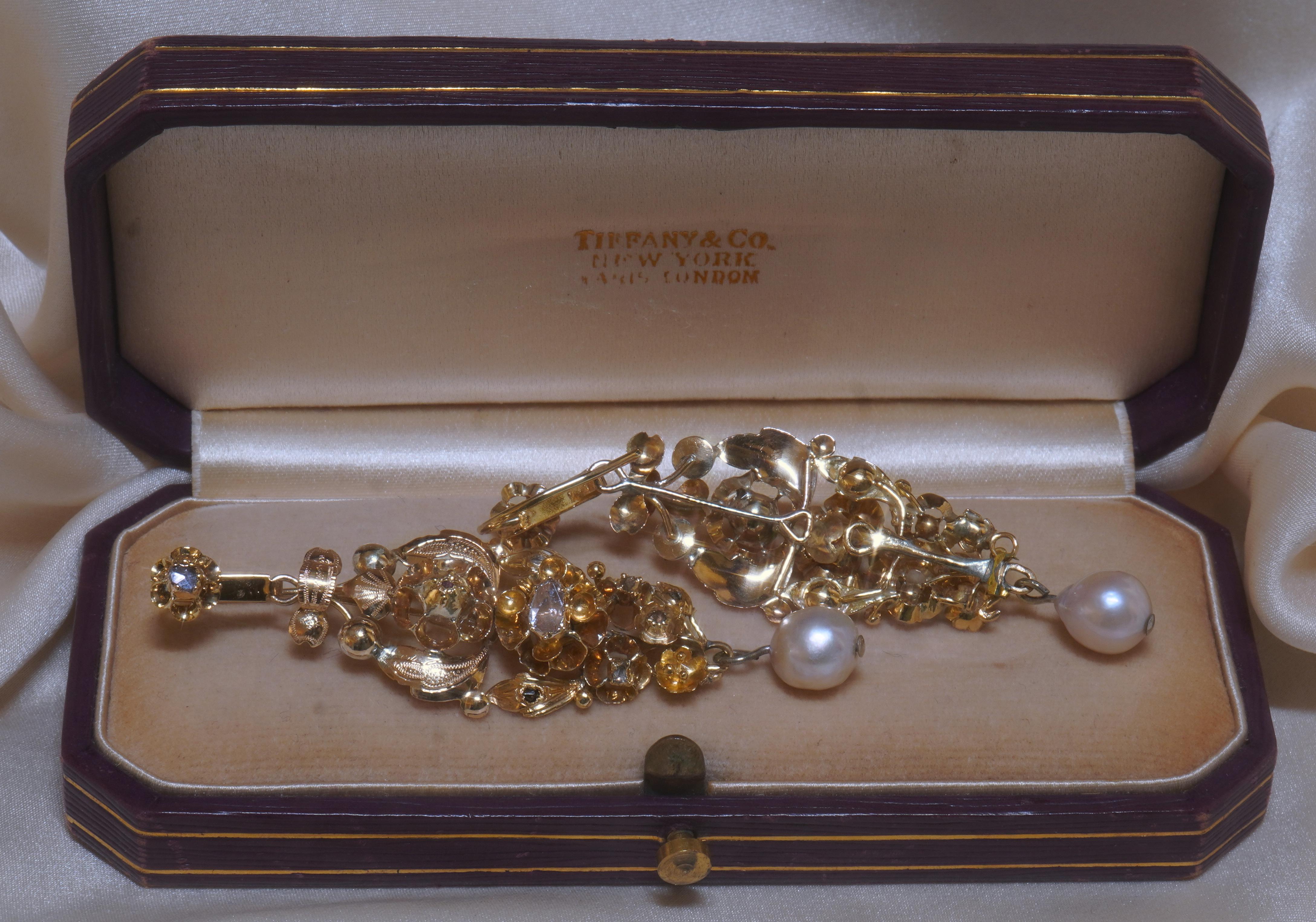 Antique Diamond Pearl Ruby Earrings 14K Certified Huge French Georgian 1700s For Sale 2