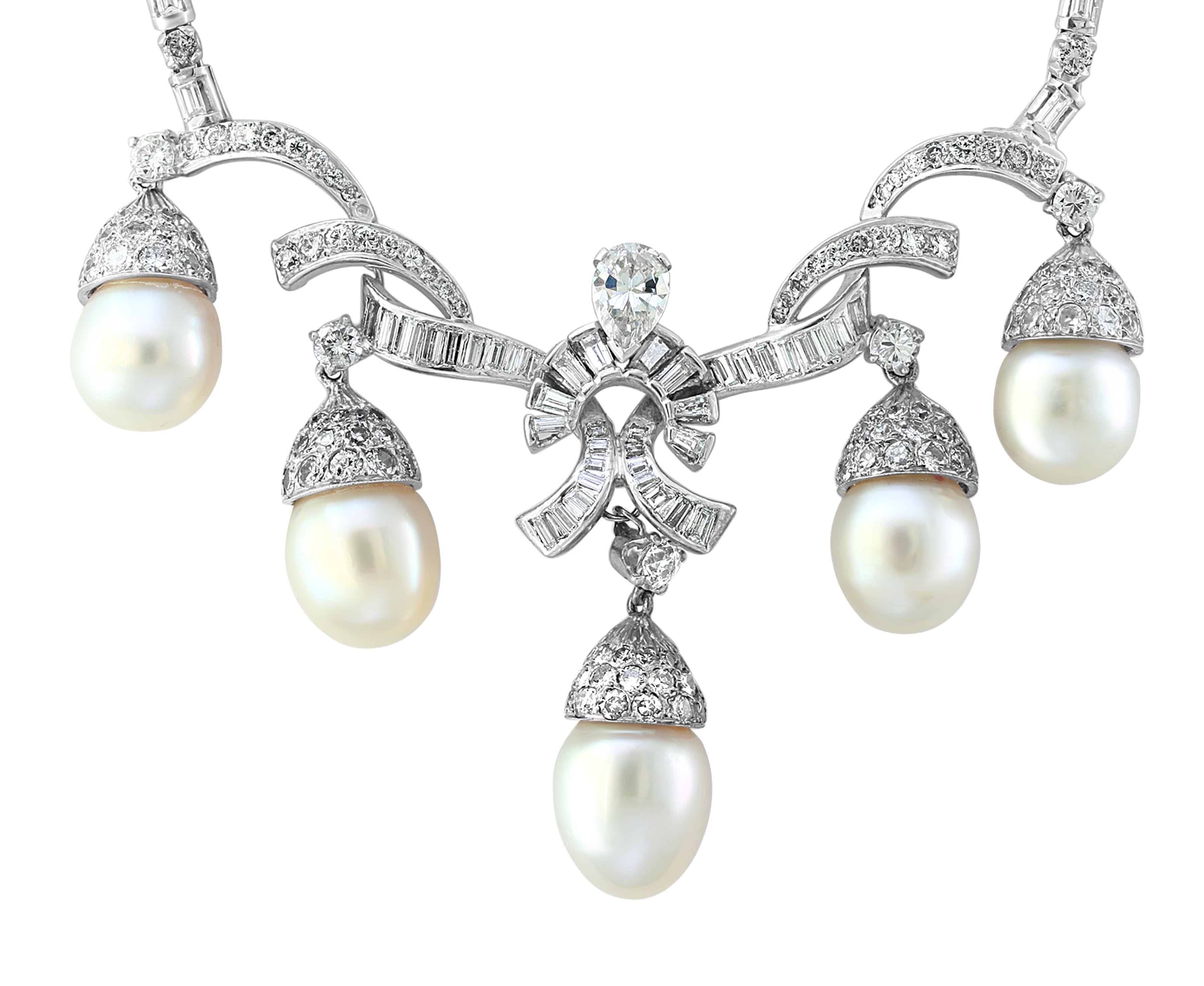 Antique Diamond Pearl Suite in 18 Karat White Gold, Bridal, Estate For Sale 4