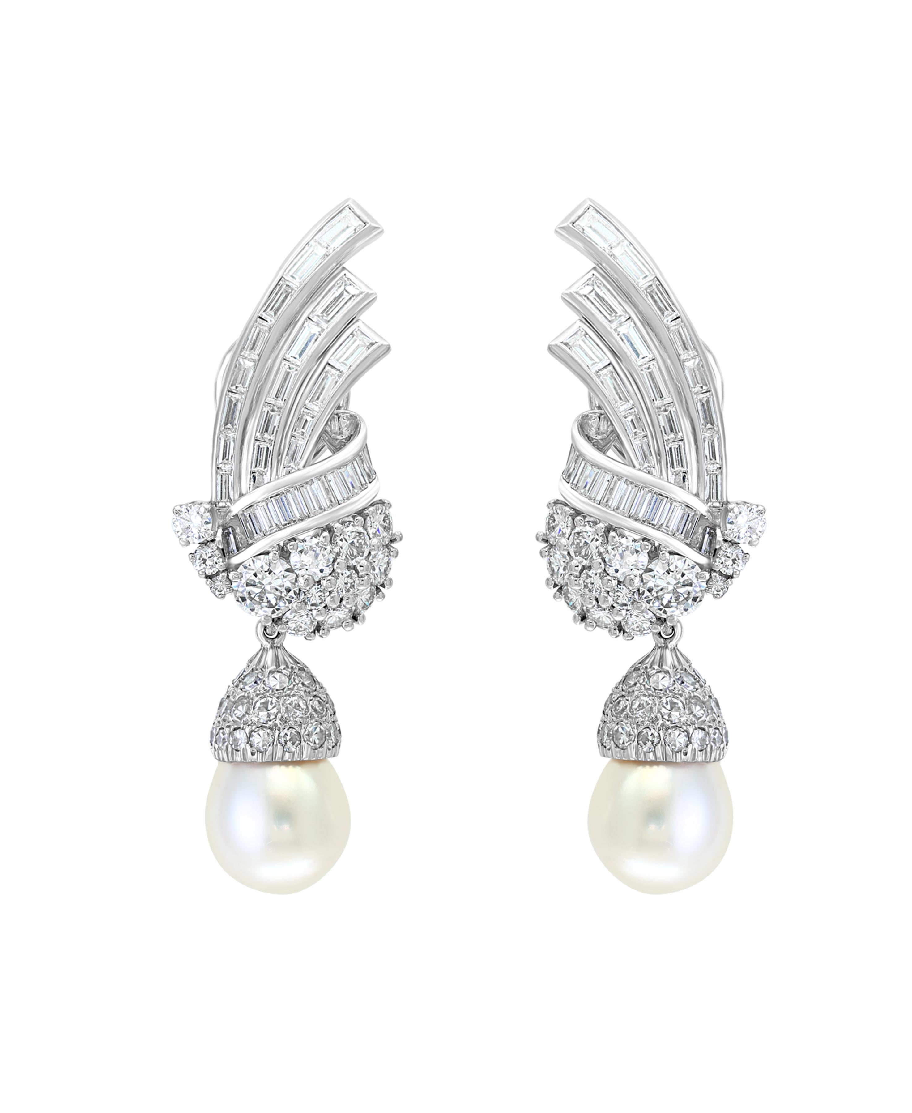 Women's Antique Diamond Pearl Suite in 18 Karat White Gold, Bridal, Estate For Sale