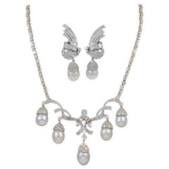 Antike Diamant-Perlen-Suite aus 18 Karat Weißgold, Braut, Nachlass