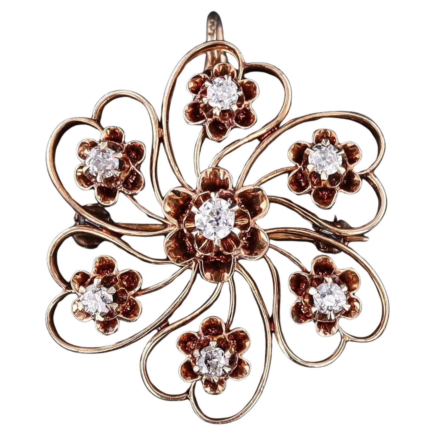 Antique Diamond Pendant Brooch of 14k Gold