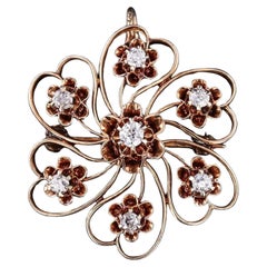 Antique Diamond Pendant Brooch of 14k Gold