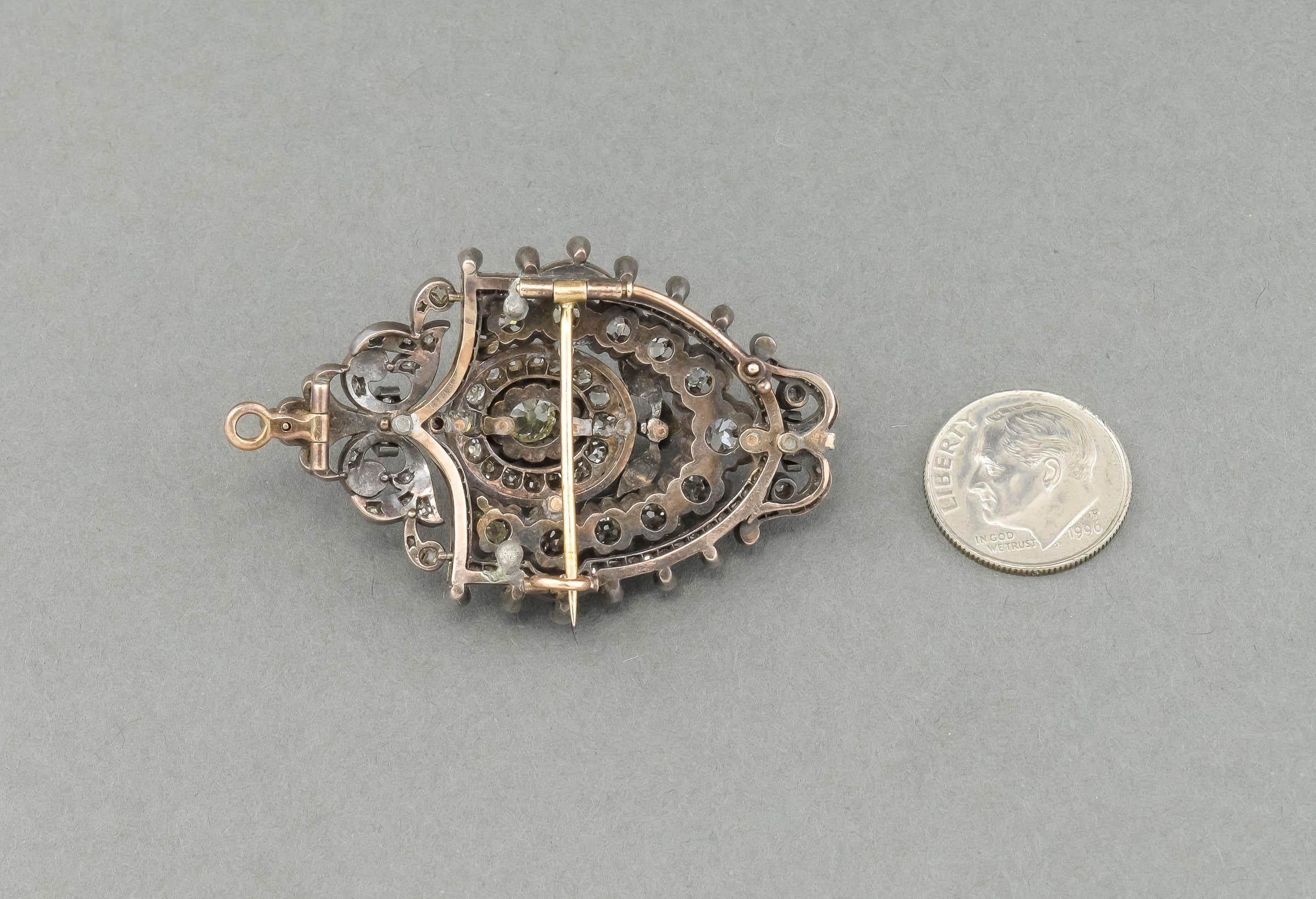Antique Diamond Pendant Brooch with Old Mine & Rose Cut, Approx 3.60 Ctw 4