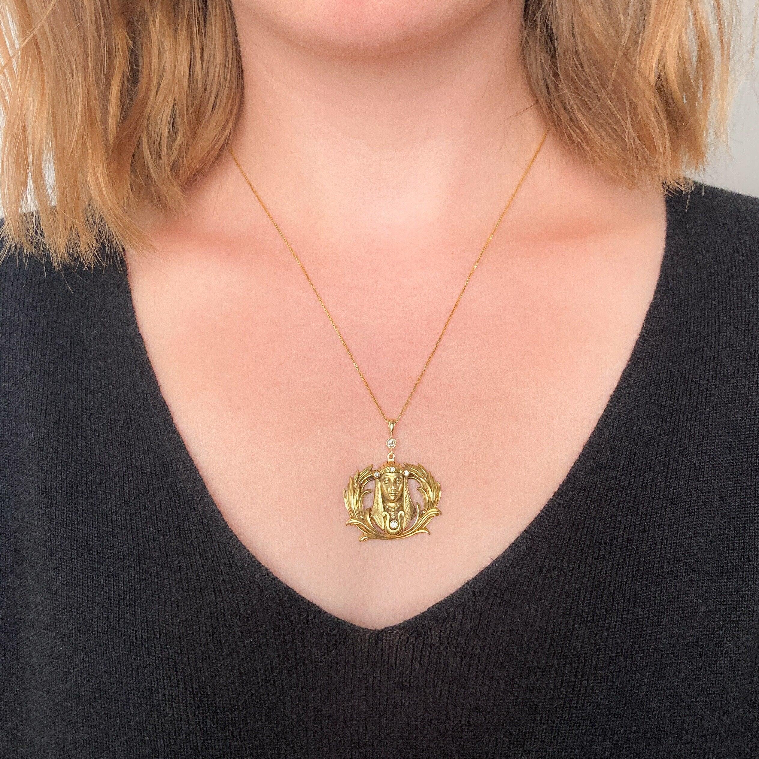 Women's Antique Diamond Pharaoh Conversion Necklace of 14k Gold For Sale
