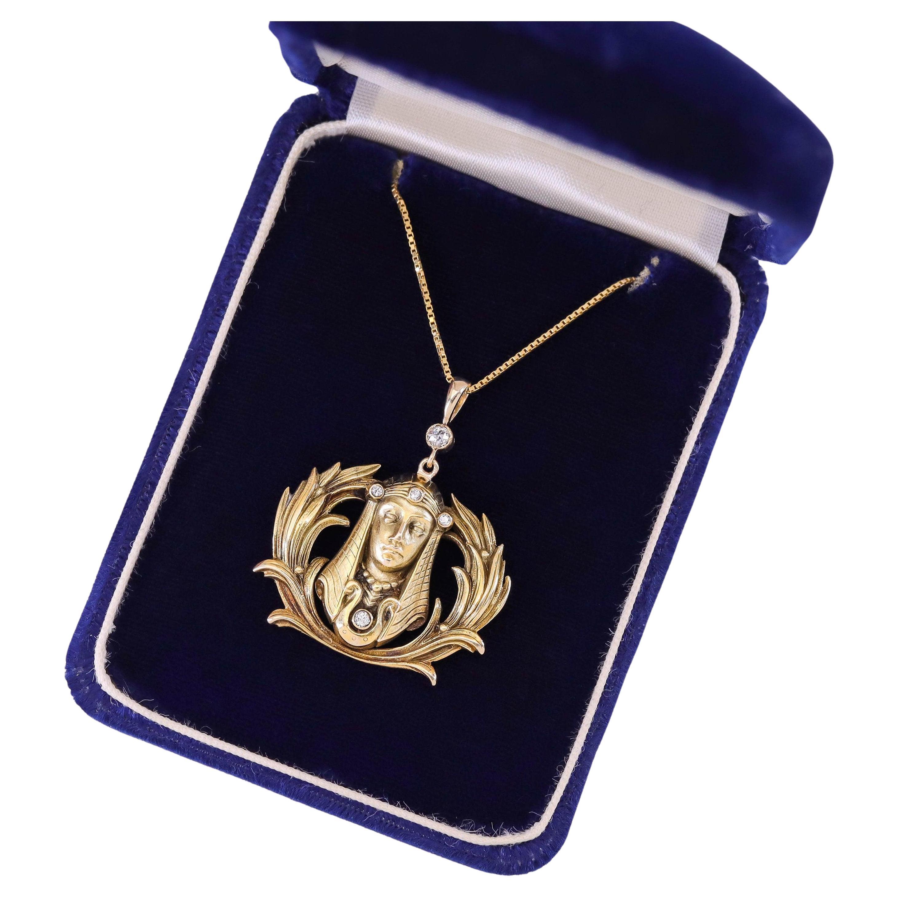 Antique Diamond Pharaoh Conversion Necklace of 14k Gold