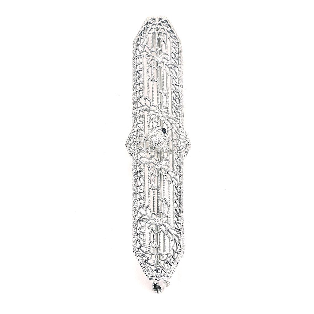 Women's Antique Diamond Pin with Filigree Detail in Platinum For Sale