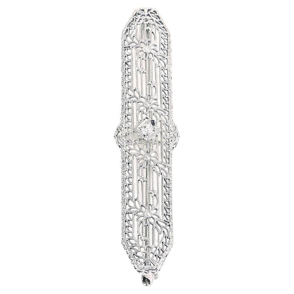 Antique Diamond Pin with Filigree Detail in Platinum For Sale