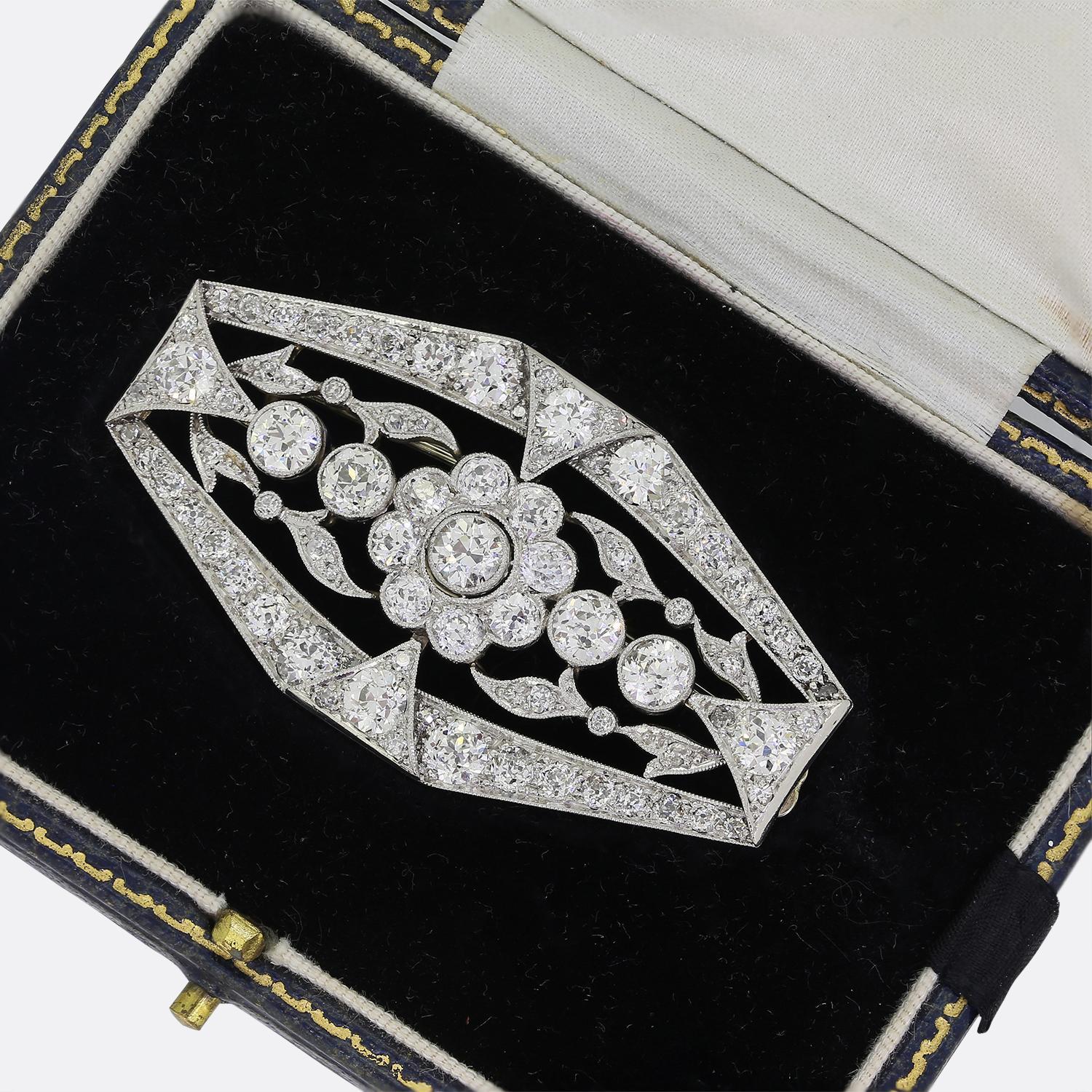Old Mine Cut Antique Diamond Plaque Brooch For Sale