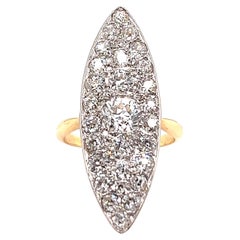 Antique Diamond Platinum 18 Karat Yellow Gold Navette Ring