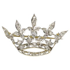 Kronenbrosche aus Platin und Gold mit Diamanten im viktorianischen Stil, um 1915