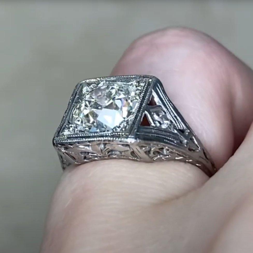 Old European Cut Antique Diamond Platinum Engagement Ring (Approx. 1.50-Carats), Platinum For Sale