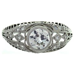 Antique Diamond Platinum Filigree Engagement Ring