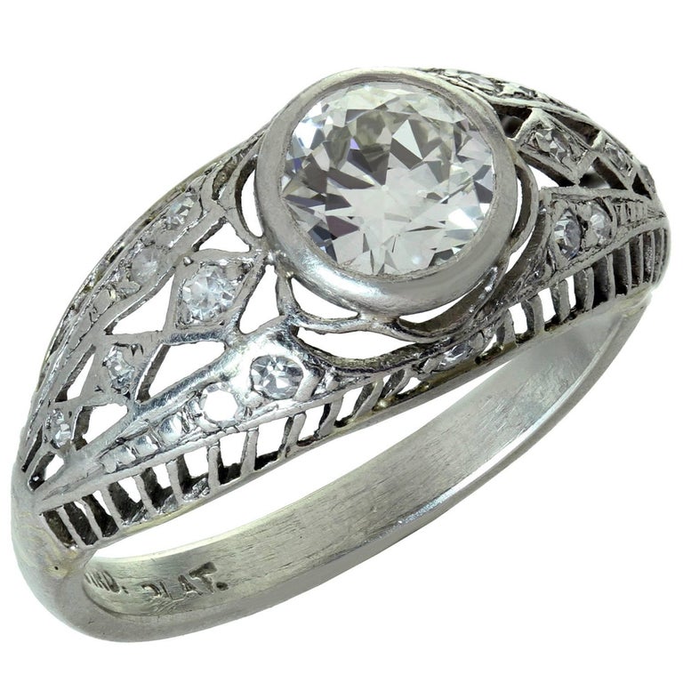 Antique Diamond Platinum Filigree Engagement Ring For Sale at 1stDibs filigree engagement rings