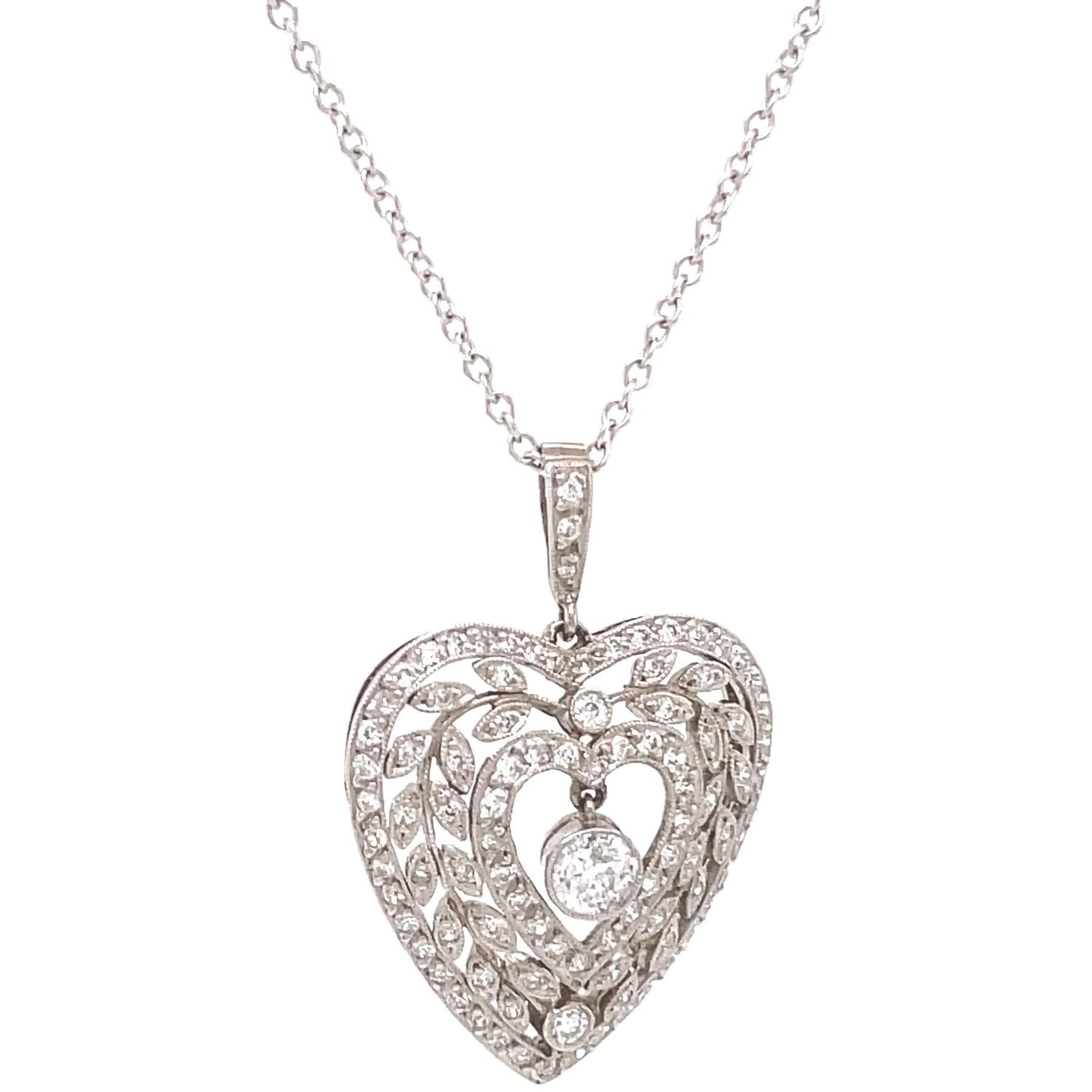 Belle Époque Antique Diamond Platinum Heart Pendant