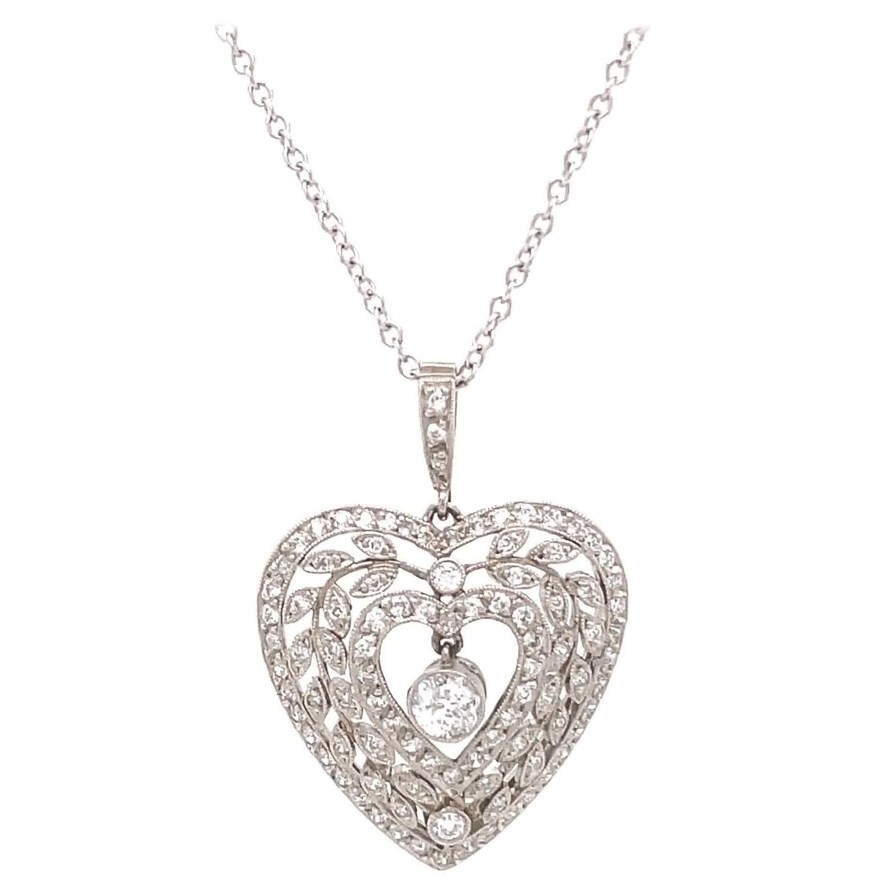 Antique Diamond Platinum Heart Pendant