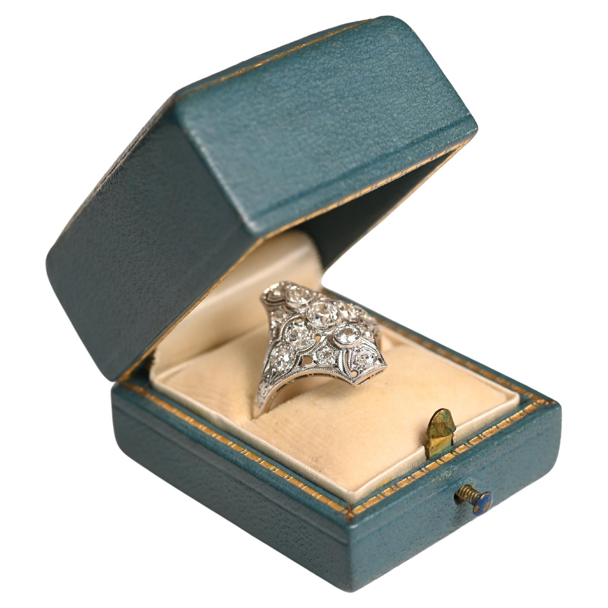 Platinum Art Deco Diamond Ring. Old Euro Cut Diamond Ring. Engraving Filigree