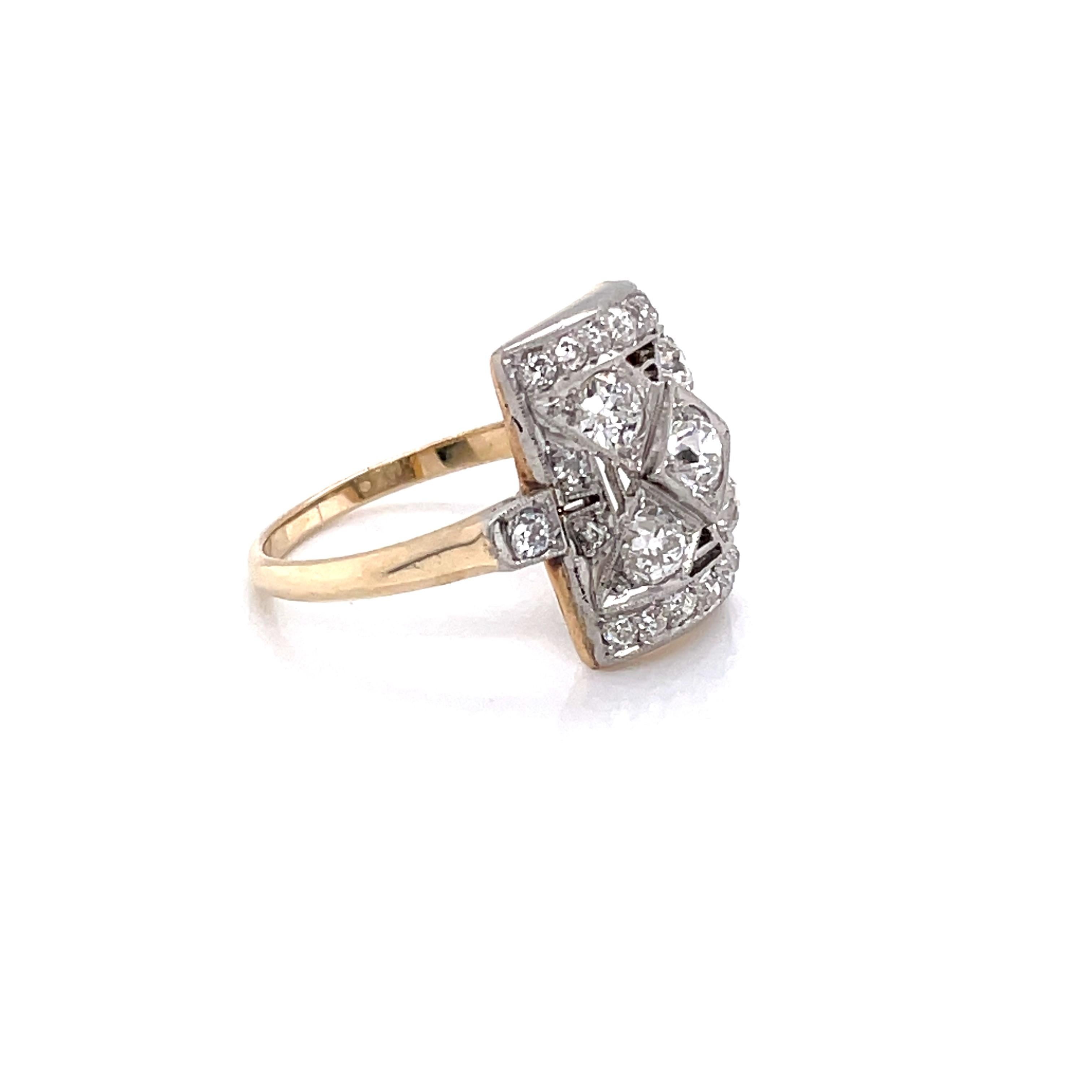 Old Mine Cut Antique Diamond Platinum Ten Karat Yellow Gold Ring For Sale