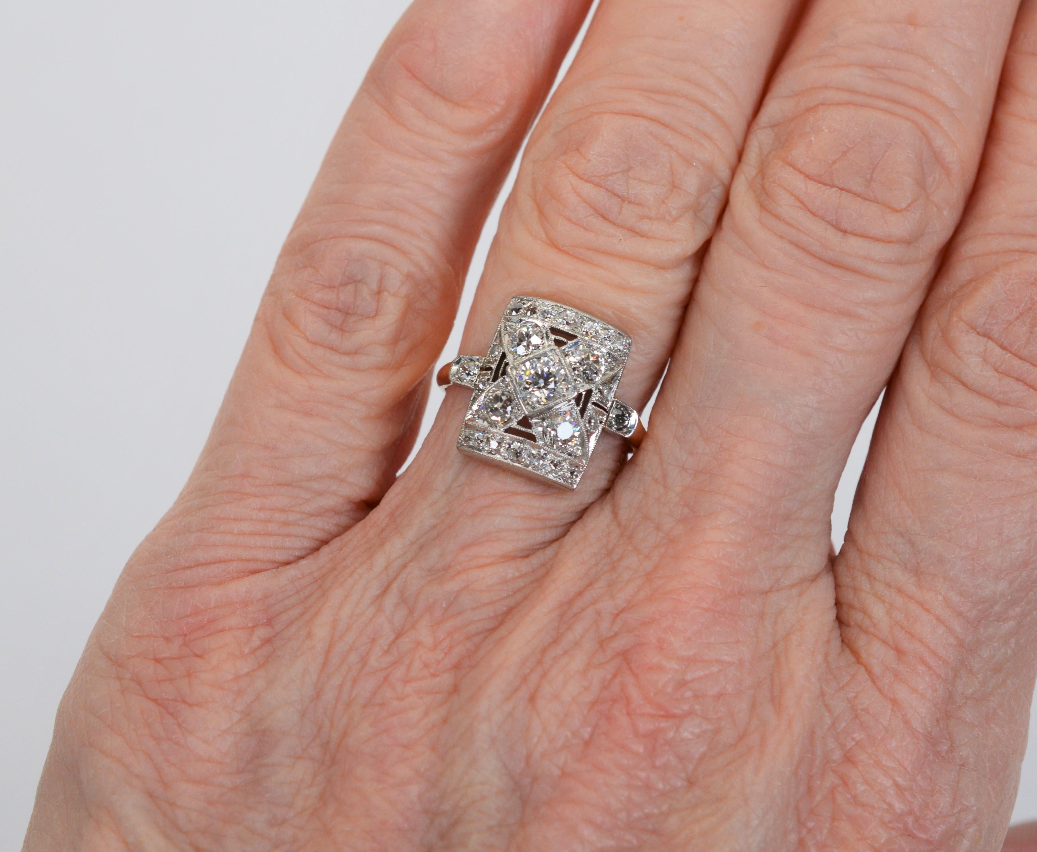 Antique Diamond Platinum Ten Karat Yellow Gold Ring In Good Condition For Sale In Mount Kisco, NY
