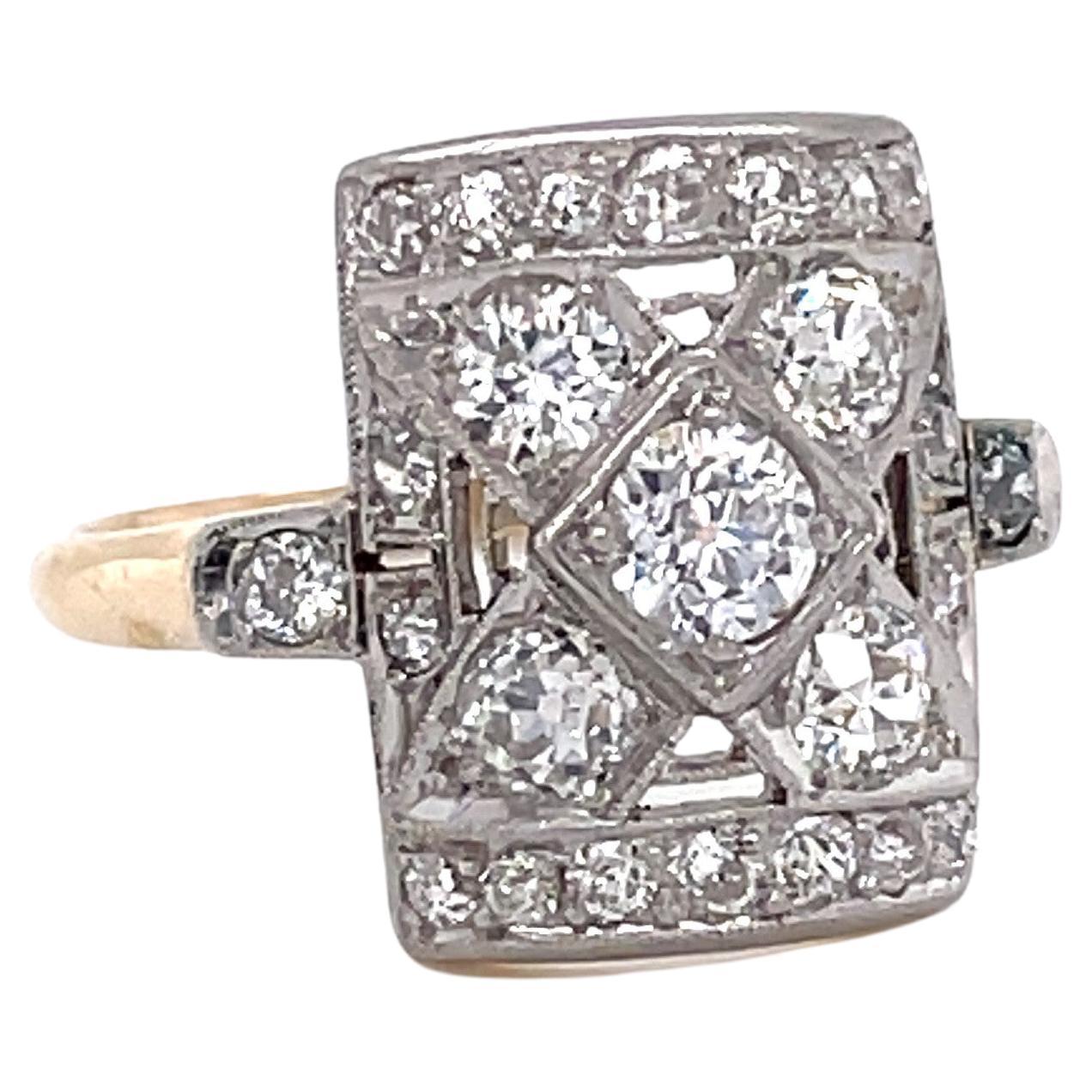 Antique Diamond Platinum Ten Karat Yellow Gold Ring