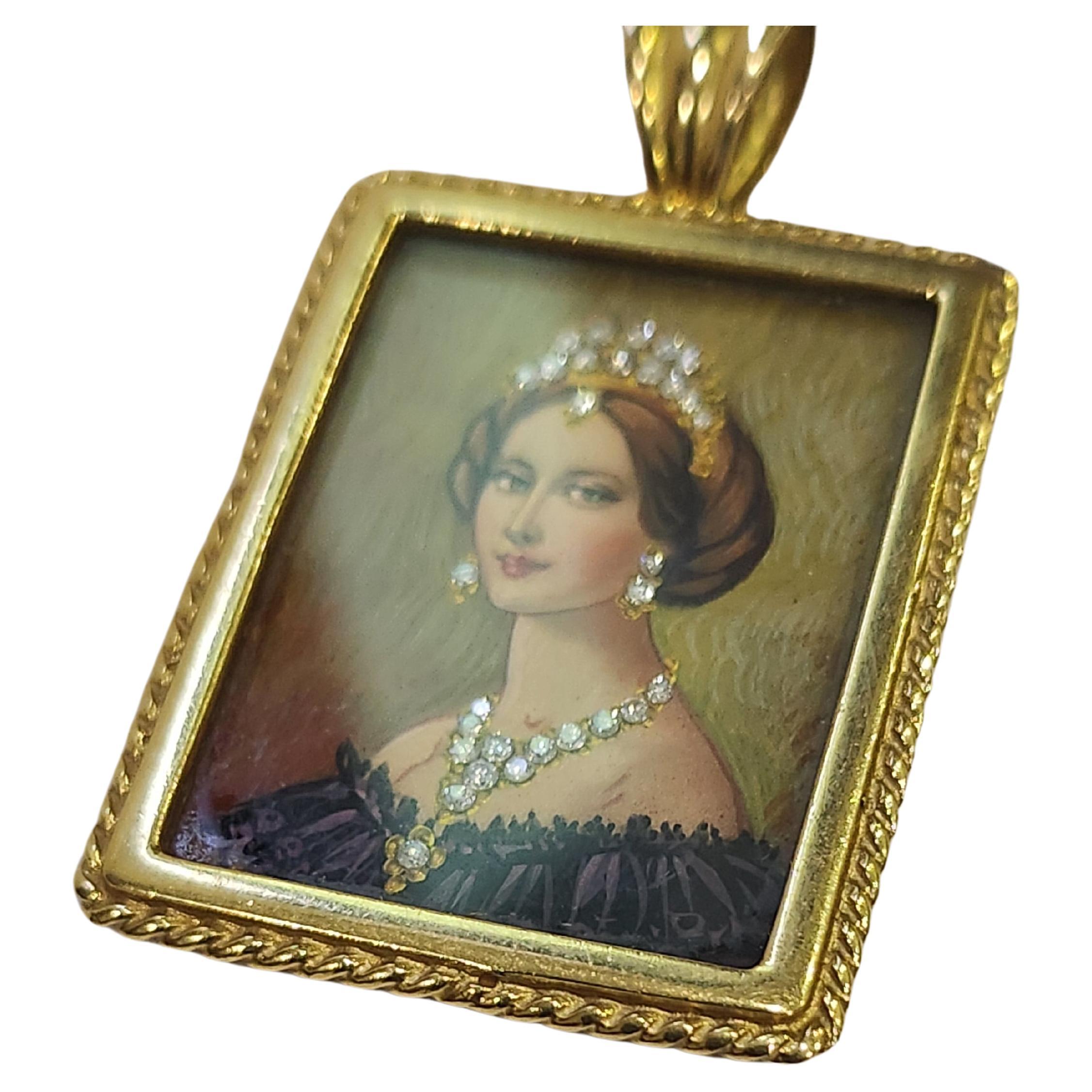 Antique Diamond Portrait Gold Pendant For Sale 1