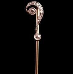 Antique Diamond Question Mark Stick Pin, 9k Gold and Platinum