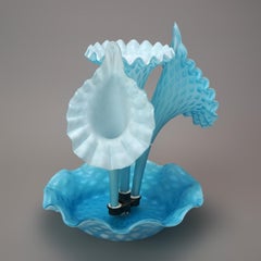 Antique Diamond Quilted Cased Glass Jack-in-the-pulpit Epergne, circa 1900
