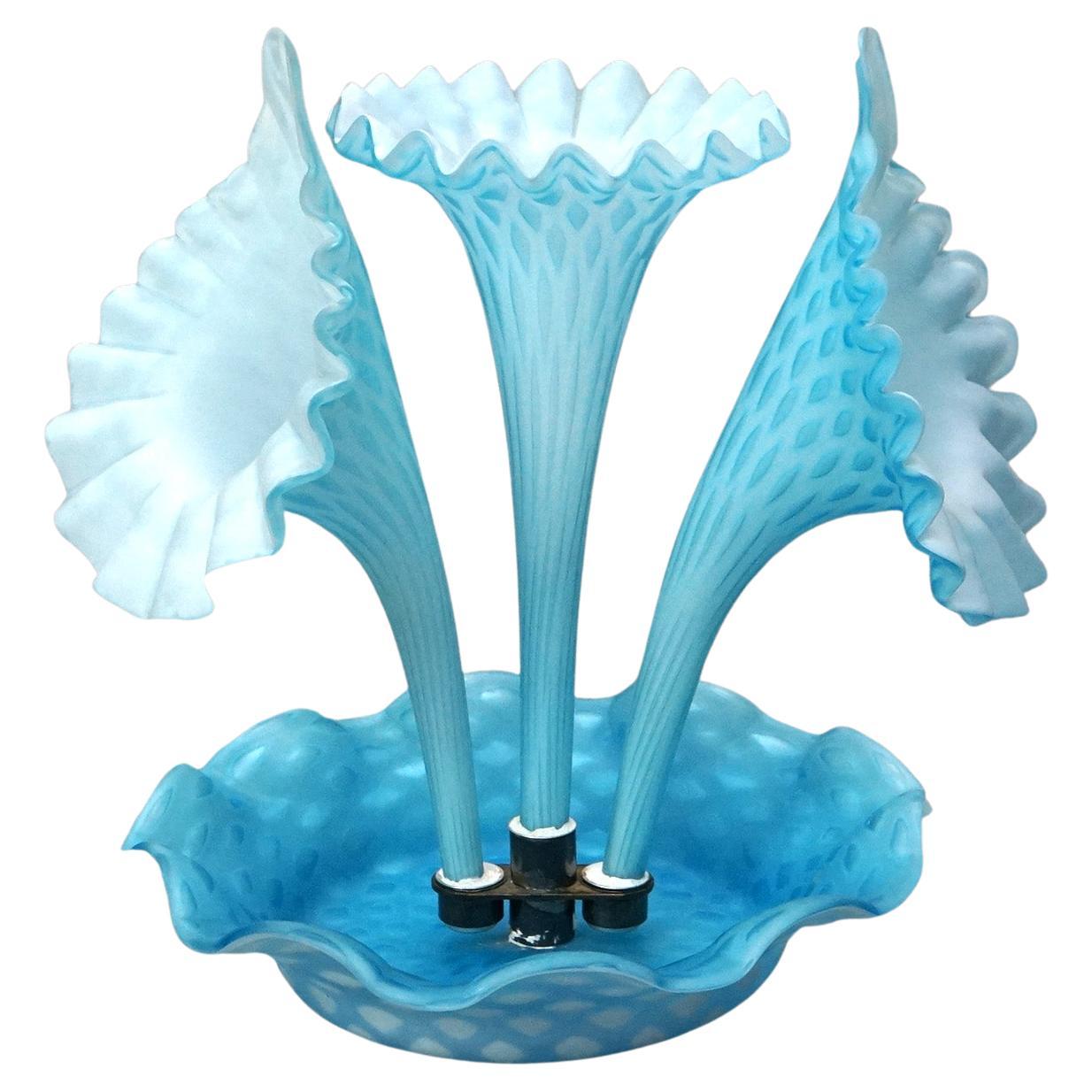 Antique Diamond Quilted Cased Glass Jack-in-the-pulpit Epergne, circa 1900