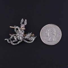 Antique Diamond Rabbit Brooch of Silver & 10k Gold